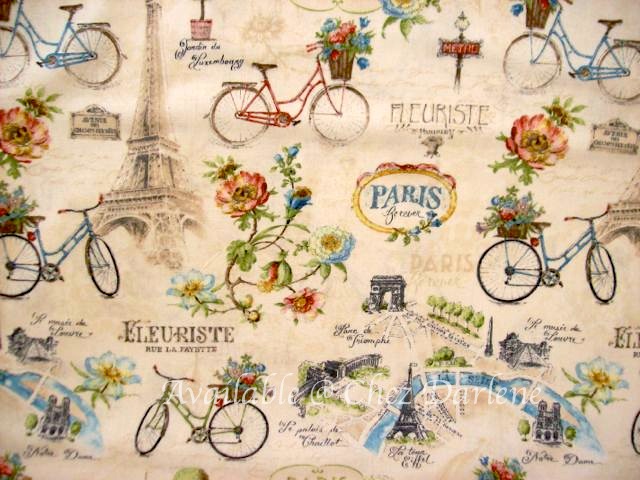 BonEful Fabric FQ Cotton Quilt Cream Brown Black Eiffel Tower Bike Paris French 